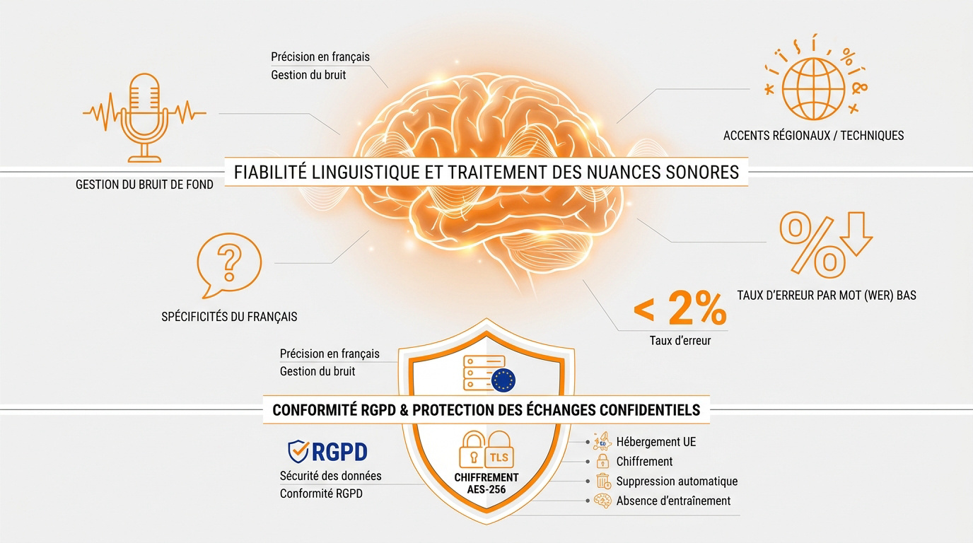 Fiabilité linguistique et conformite RGPD de l'intelligence artificielle pour la transcription