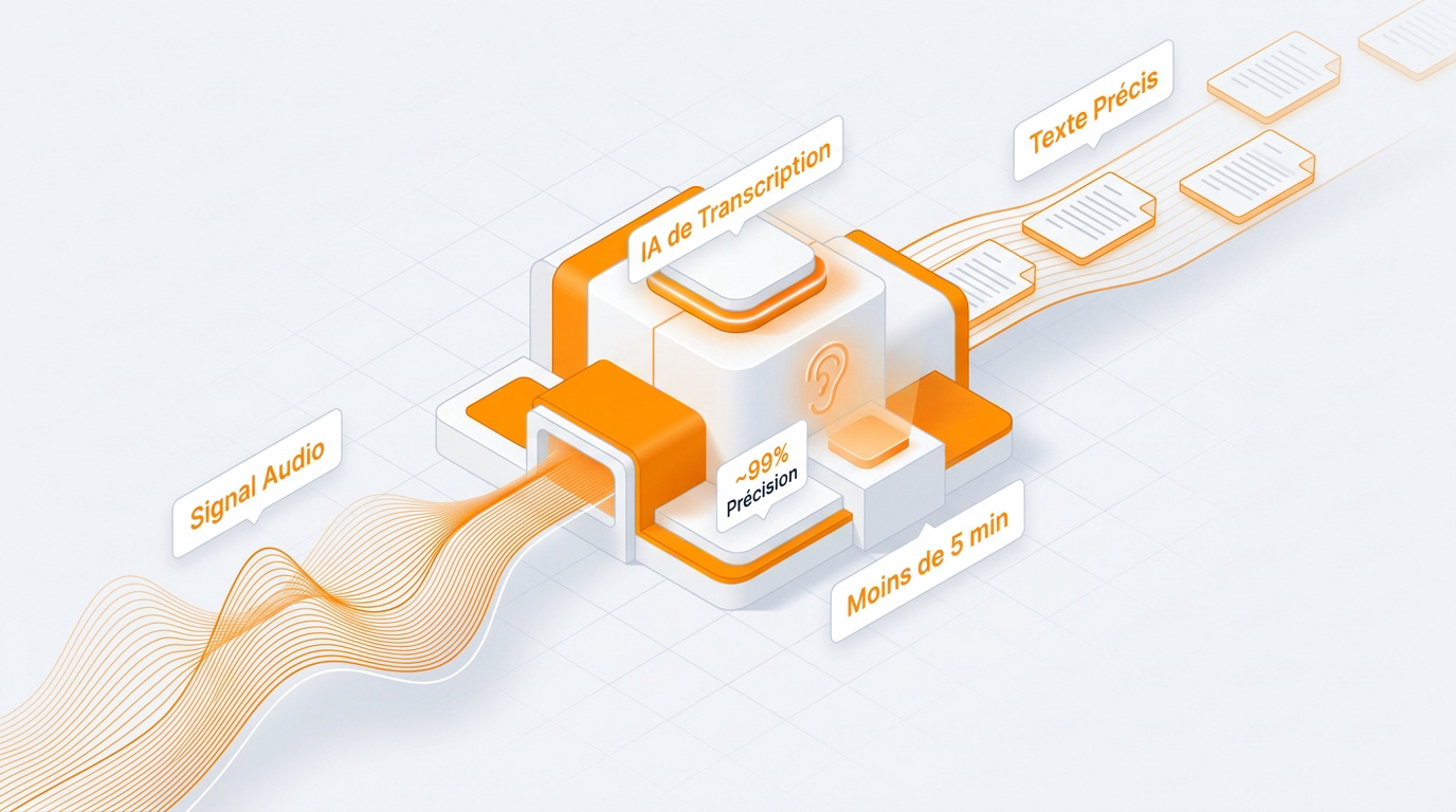 Schéma du flux de travail d'une ia pour transcrire un audio en texte